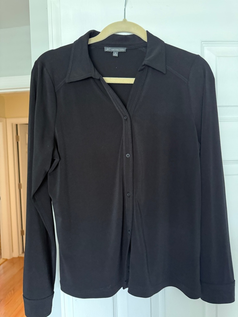 Adrianna Appel Black Button-Front Collared Knit Shirt